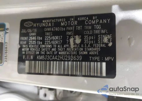 2017 Hyundai Tucson Se from USA, damaged, VIN KM8J3CA42HU293639